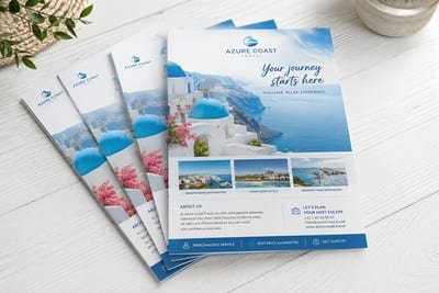 Kelios A4 formato skrajutės, išdėliotos viena ant kitos
